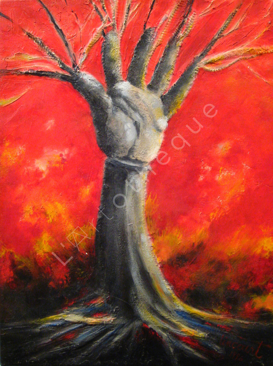 Arbre main - Fond rouge
